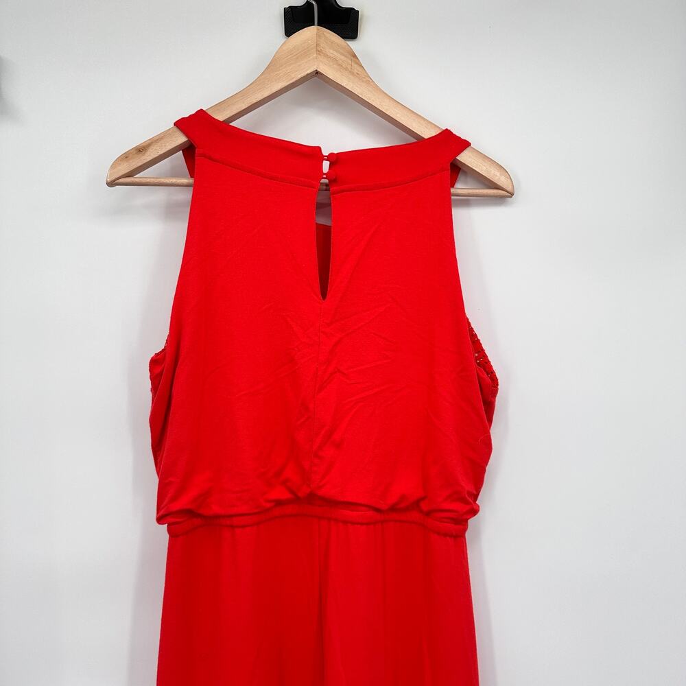 CHICO'S Red Eylet Texture Detail Halter Maxi Dress // S - Picture 9 of 15